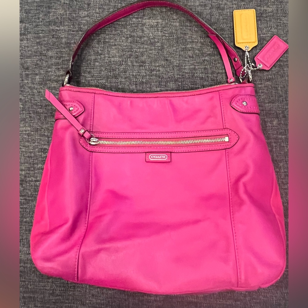 Coach Hobo Shoulder Bag Smooth Leather Bright Magenta Pink Fuchsia 11.5”13”4.5”